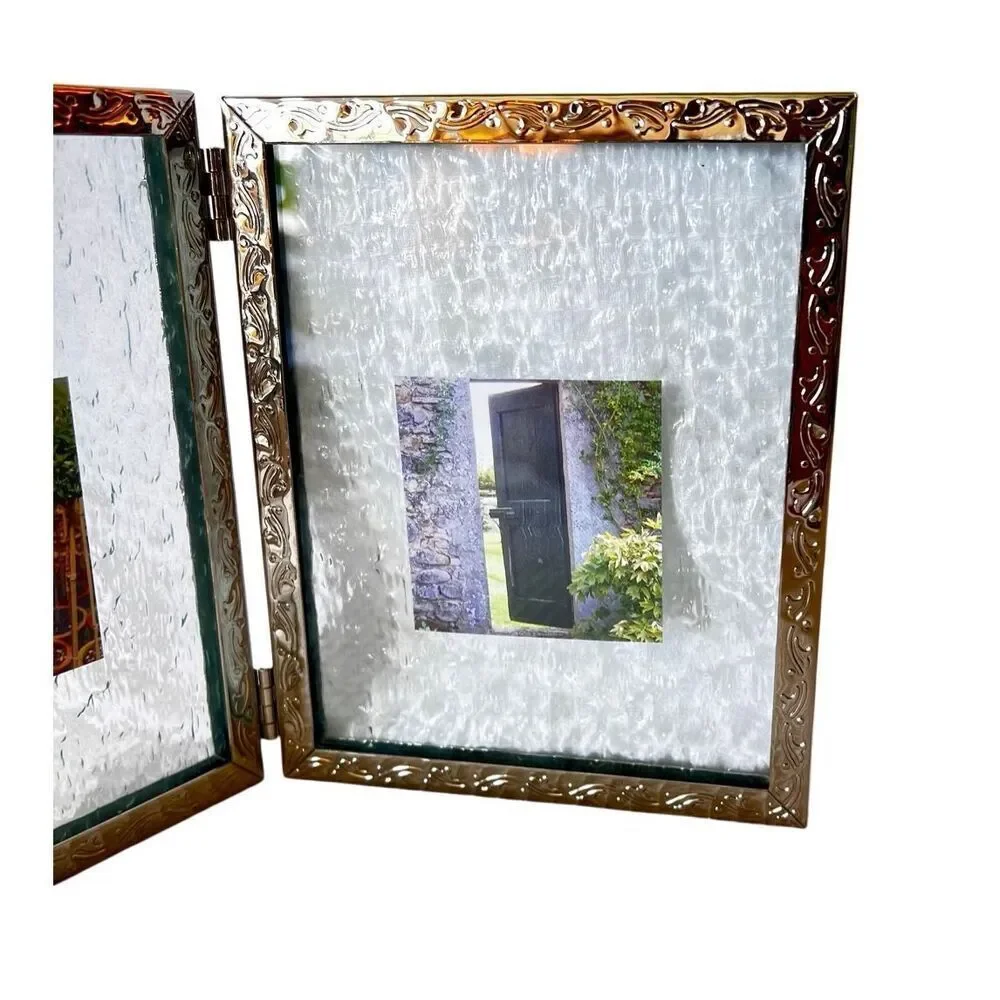 Ornate Art Deco Hinged Picture Frame With Textured Glass Background.